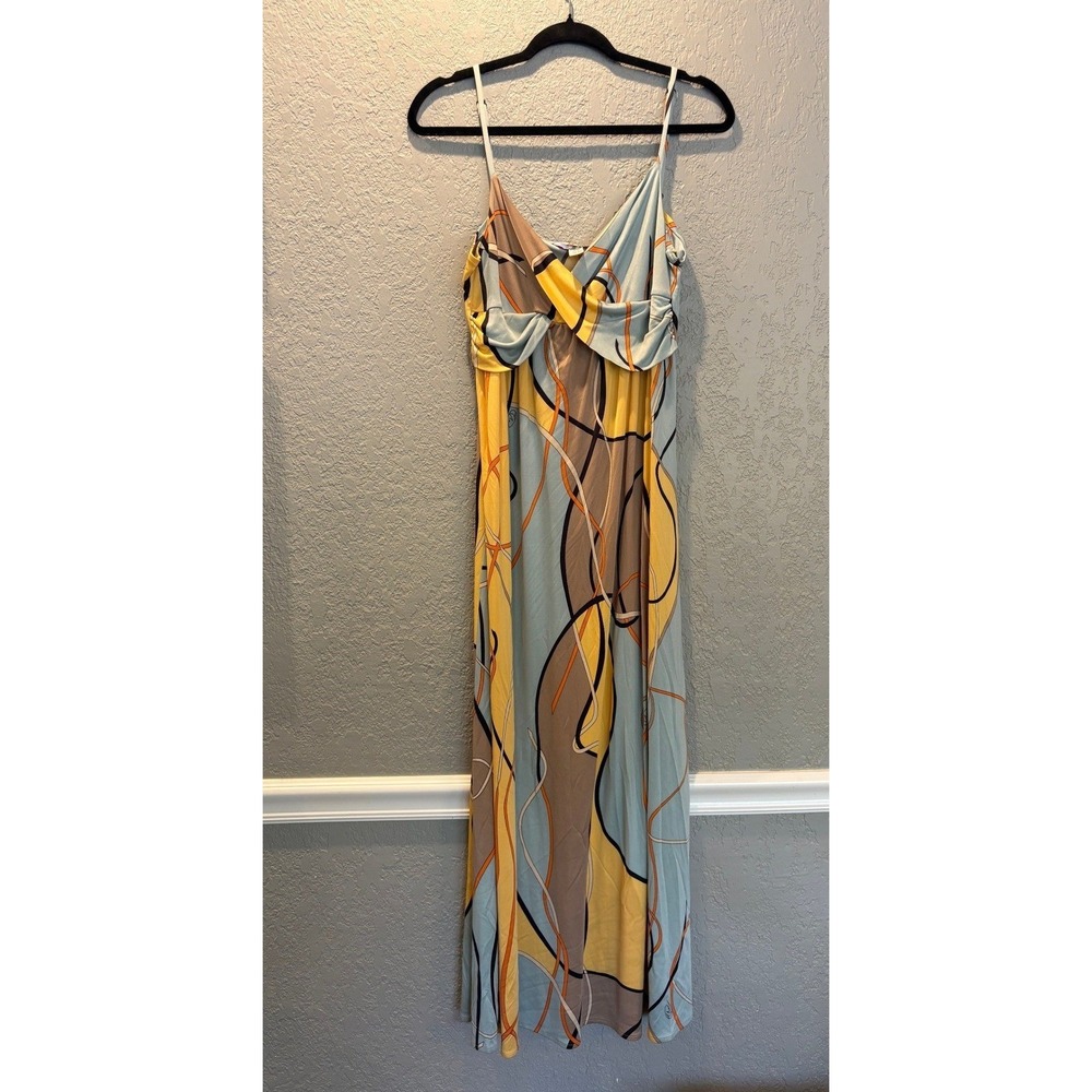 Flora Kung 100% Silk Dress‎ Abstract Print Maxi Designer Women's